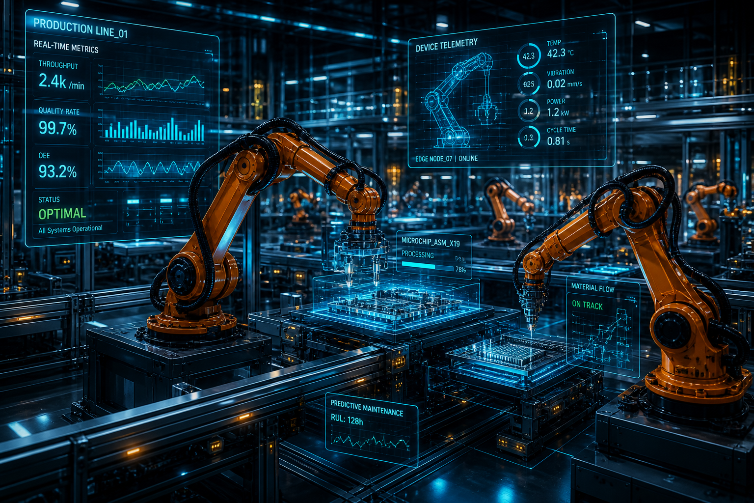 Industry 4.0 smart factory with edge computing and OT/IT convergence dashboards